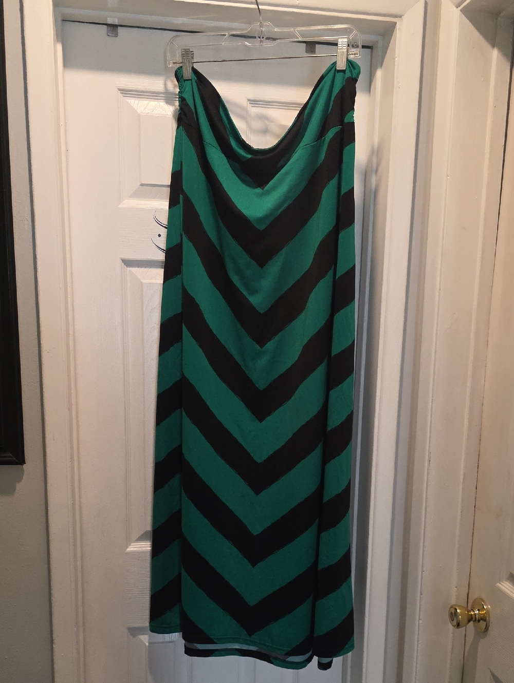 She's Cool Green and Black Chevron Maxi Skirt